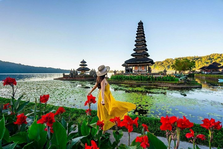 North Bali Scenic Rice Terrace with Lake Temple and Waterfall